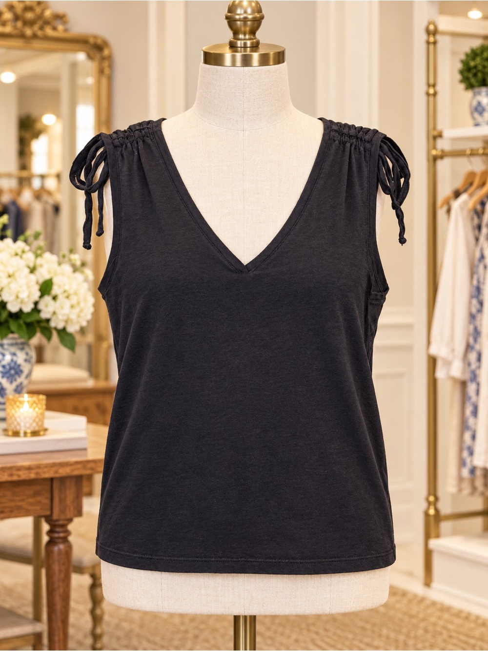 Toad & Co. Black V-Neck Tie Shoulder Sleeveless Top XS